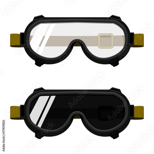 Isolated Chemical goggles and welding goggles on transparent background
