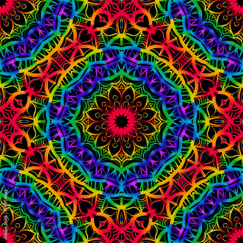 psychodelic color seamless pattern with mandala element. Perfect for printing on fabric or paper. vector illustration