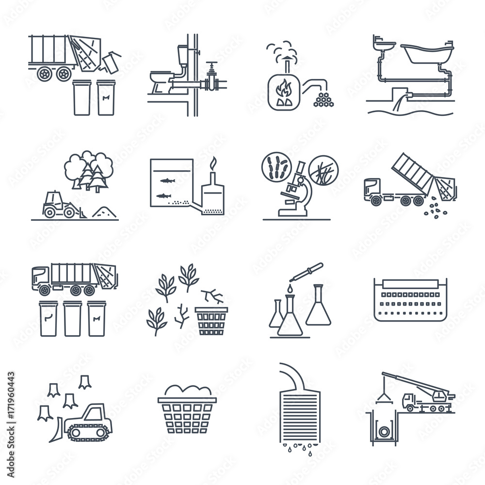 set of thin line icons waste, garbage, refuse, sewage, sewerage, recycling set of thin line icons waste, garbage, refuse, sewage, sewerage, recycling