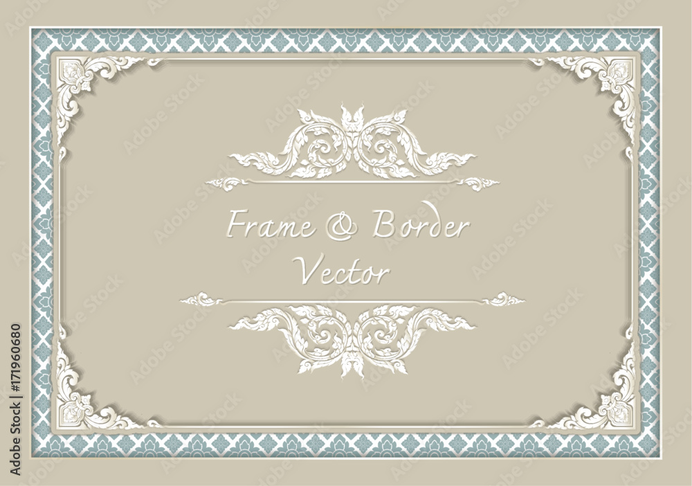 frame with corner line floral for picture, Vector design decoration pattern style.frame floral border template,wood frame design is patterned Thai style.frame