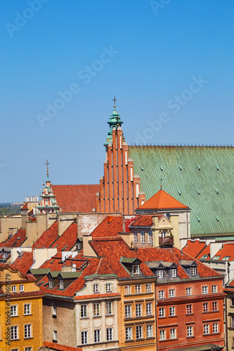 View from above of the old city in Warsaw on a sunny summer day