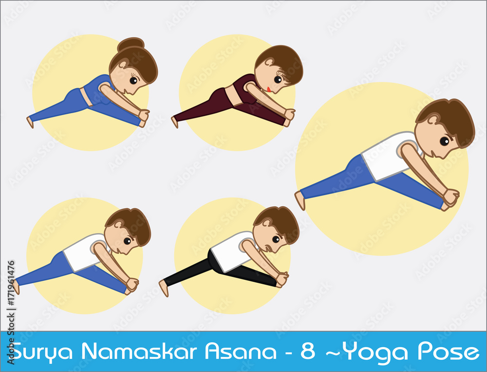 Yoga Cartoon Vector Poses - Surya Namaskar Step - 8 Yoga Cartoon Vector Poses - Surya Namaskar Step - 8