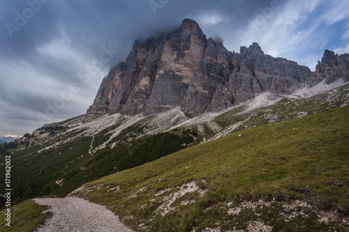 Cloudy panorama of Tofana di Rozes southern wall , Cortina d'Ampezzo, Italy