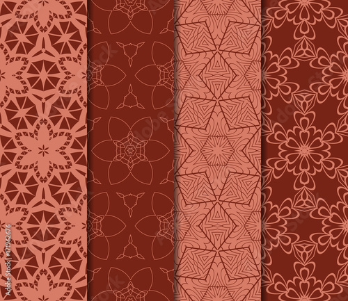 set of decorative geometric floral pattern. seamless vector illustration. for wallpaper, invitation, fabric textile. brick color