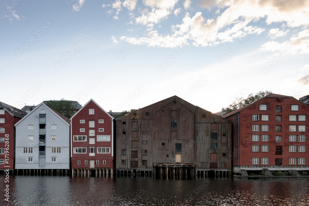 The old city of  Trondheim, Norway in summer