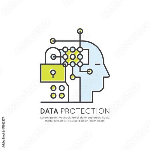 Vector Icon Style Illustration Concept of Personal Data Protection System, Mobile and Desktop Application Development
