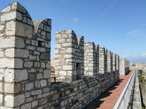 Crenellated walls of Emperor s Castle - Prato  Tuscany  Italy