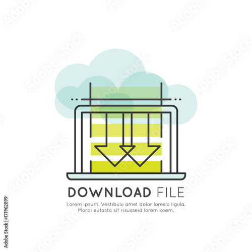 Vector Icon Style Illustration Concept of Cloud Control Management, API, Network Connection, Upload and Download Sync Process, Mobile and Desktop Application Development