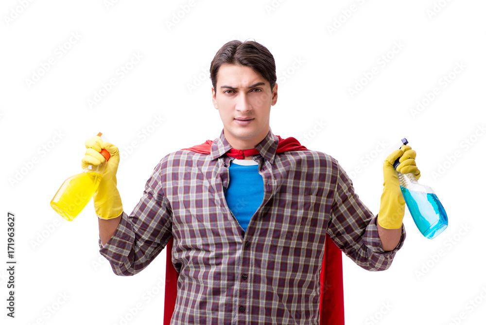 Super hero cleaner isolated on white Super hero cleaner isolated on white