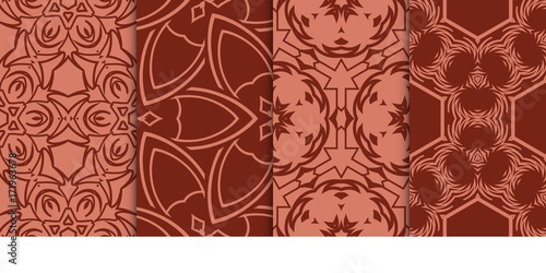 set of seamless geometric pattern with modern ornament. vector illustration. brown color