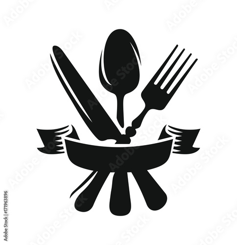Black knife, spoon and fork