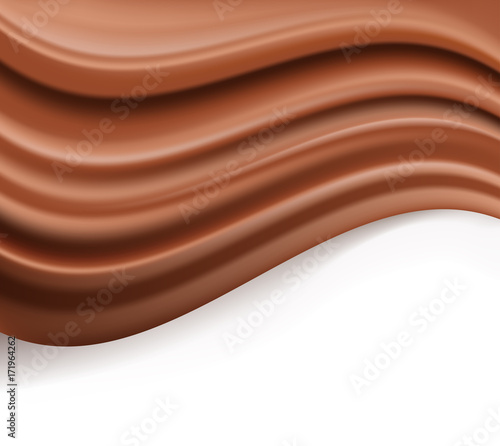 chocolate background. abstract creamy brown waves flowing over white. vector illustration on dessert theme