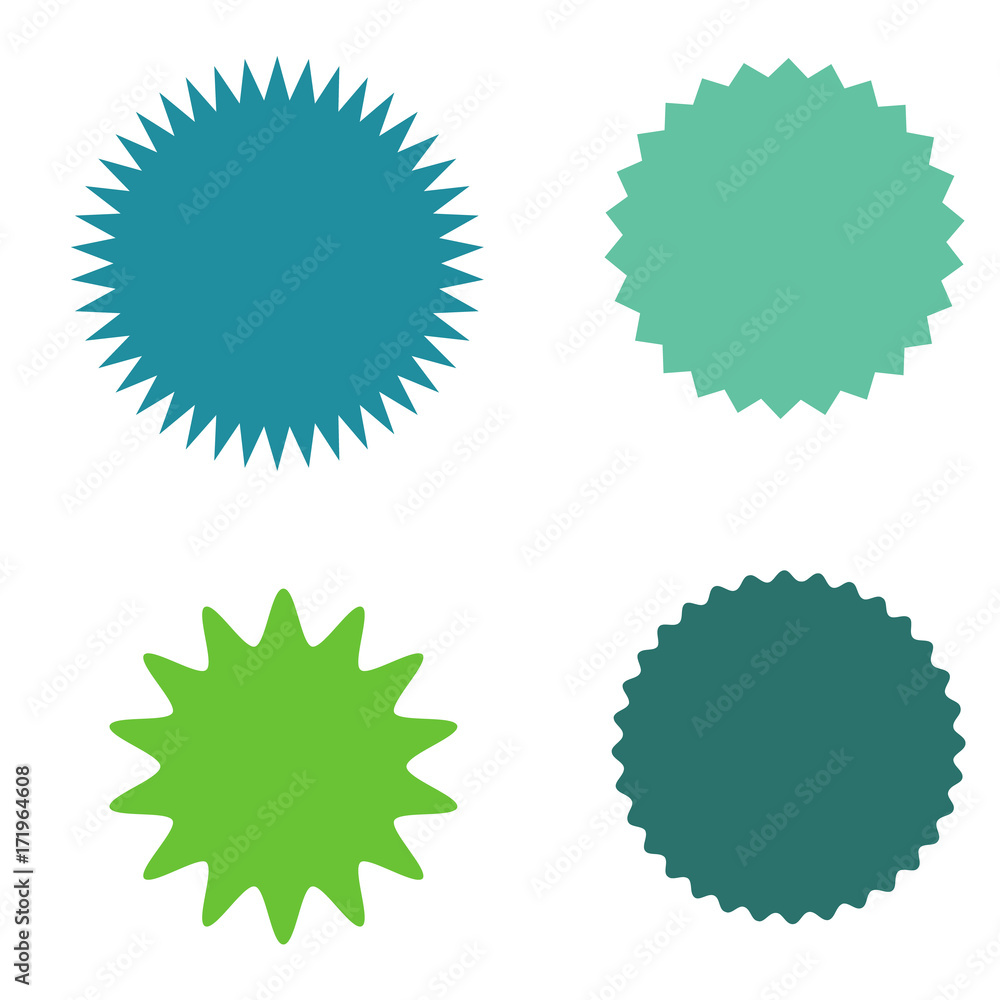 Set of starburst, sunburst badges, labels, stickers. Simple flat style. Set of starburst, sunburst badges, labels, stickers. Simple flat style.