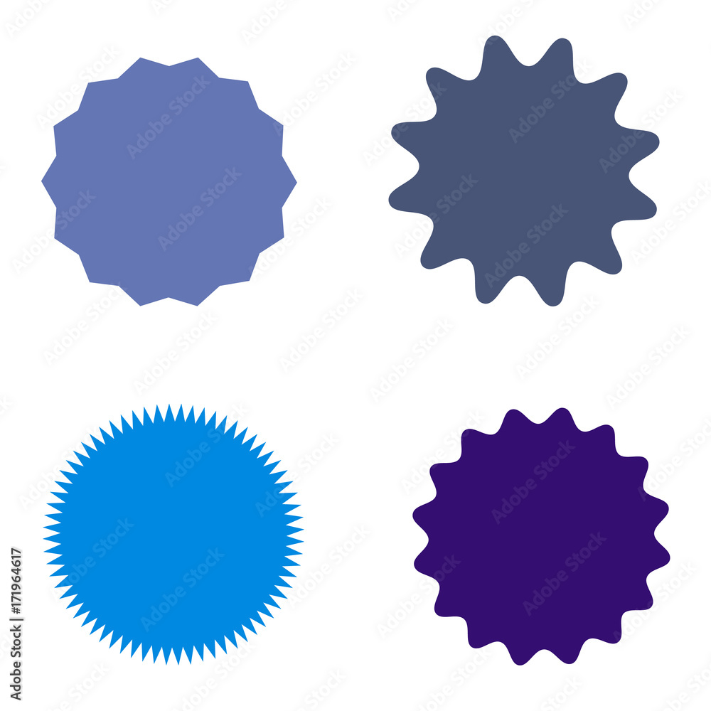 Set of starburst, sunburst badges, labels, stickers. Simple flat style. Set of starburst, sunburst badges, labels, stickers. Simple flat style.