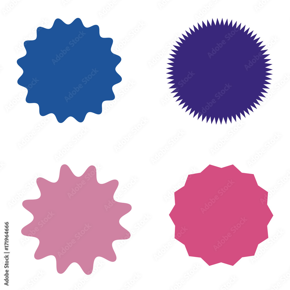 Set of starburst, sunburst badges, labels, stickers. Simple flat style. Set of starburst, sunburst badges, labels, stickers. Simple flat style.