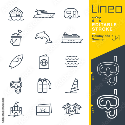 Lineo Editable Stroke - Holiday and Summer line icons
Vector Icons - Adjust stroke weight - Expand to any size - Change to any colour
