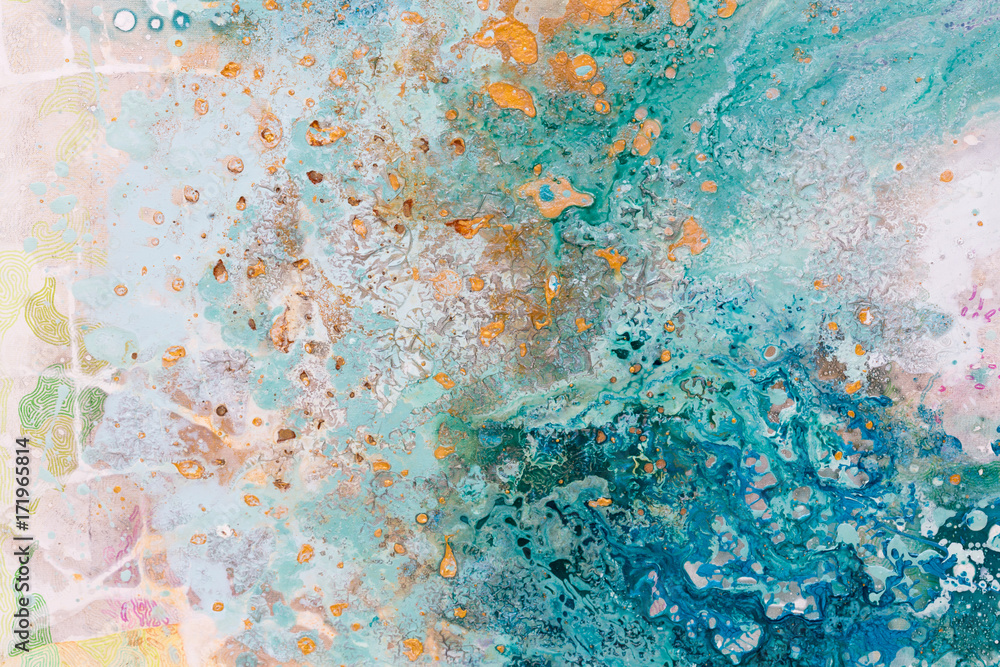 Close up of abstract art with water and postal colors. All hand painted and original works. - obrazy, fototapety, plakaty 