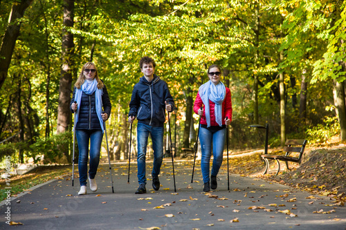 Nordic walking - active people working out 