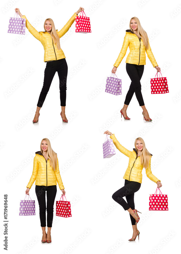 Woman with shopping bags isolated on white Woman with shopping bags isolated on white