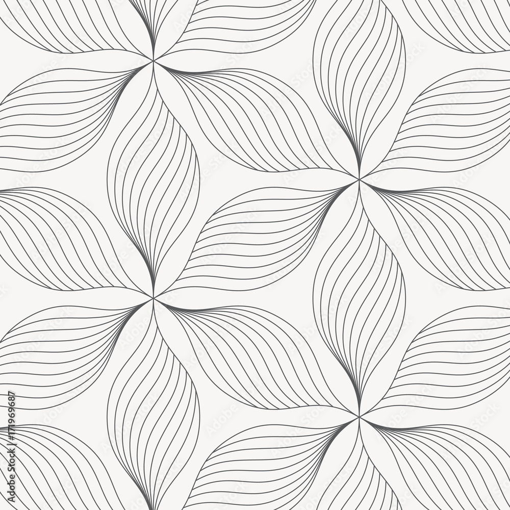 linear vector pattern, repeating abstract leaves, gray line of leaf or flower, floral. graphic clean design for fabric, event, wallpaper etc. pattern is on swatches panel. - obrazy, fototapety, plakaty 