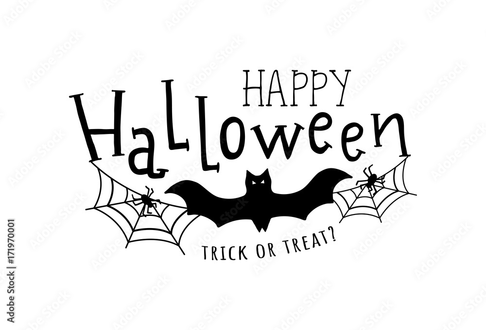 Happy halloween. Vector illustration with web, spider and bat. Trick or treat Happy halloween. Vector illustration with web, spider and bat. Trick or treat