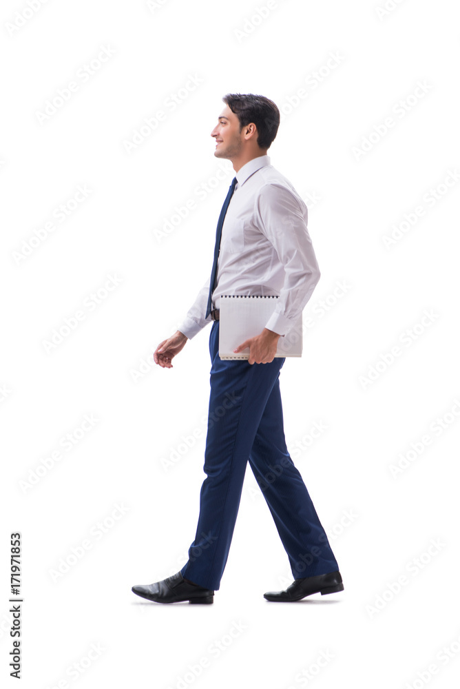 Businessman walking standing side view isolated on white backgro Businessman walking standing side view isolated on white backgro