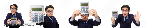 Wallpaper Mural Funny man with calculator isolated on white Torontodigital.ca