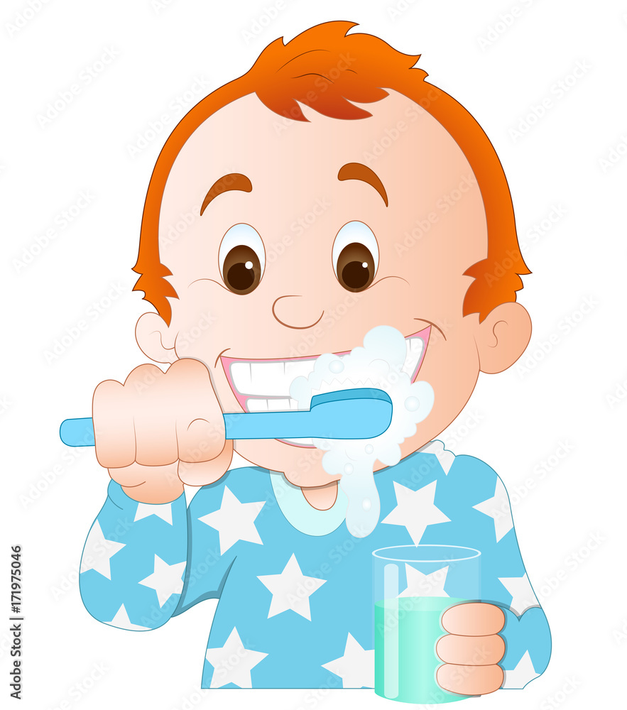 Cartoon Kid Brushing Teeth- Clip-art vector illustration Stock Vector |  Adobe Stock