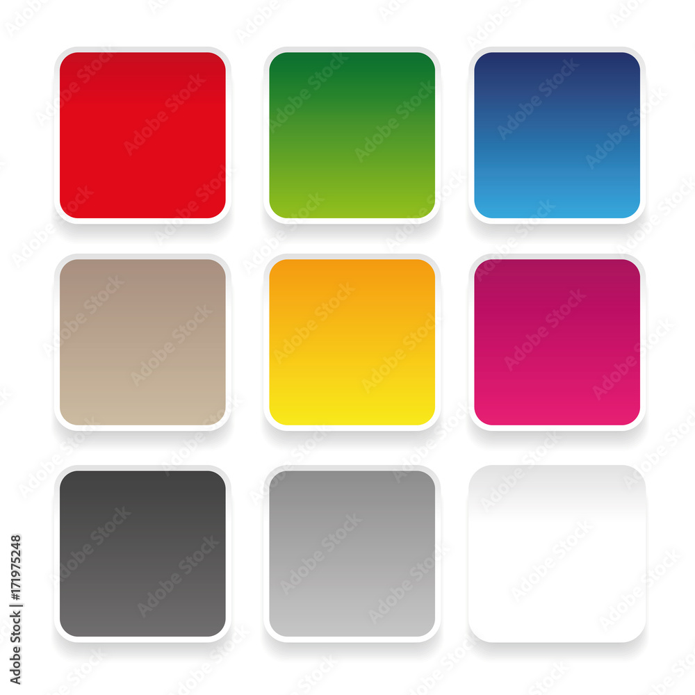 Empty square sticker button set Empty square sticker button set