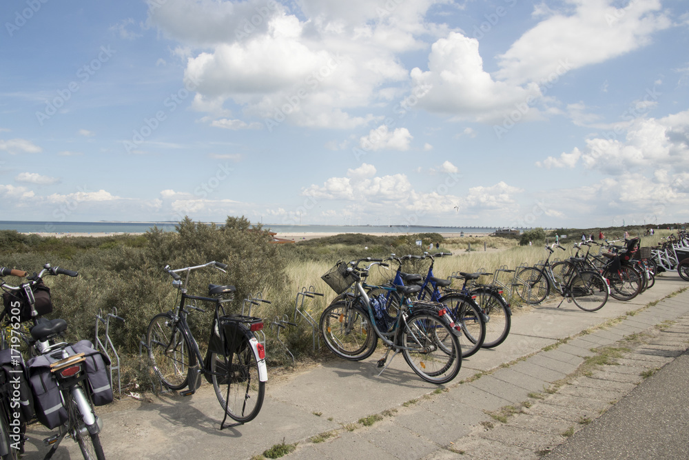 Bicyles parked on the top of the dune
