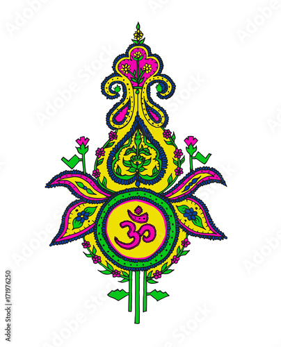 Symbol lord shiva om.color. isolated on the white for textile print