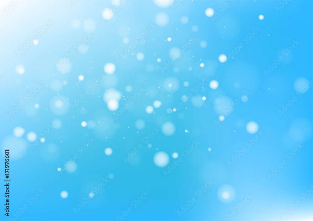 Blue sky abstract background and white bokeh lights. Vector illustration