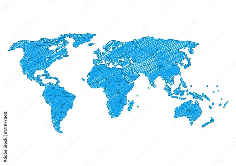 Freehand world map sketch on white background. Vector illustration