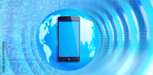 Wireless communication concept, smartphone with blue Earth globe isolated on ...
