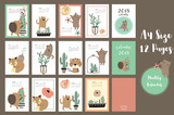 Colorful cute monthly calendar 2018 with fox,bear,cactus and porcupine.Can be used for web,banner,poster,label and printable