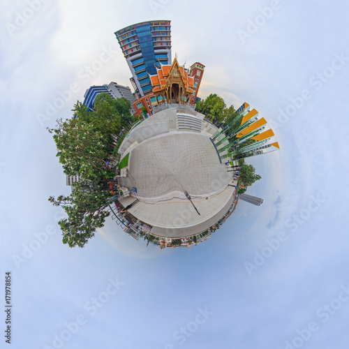 360 Panorama Golden Castle siriraj museum landmark in sunset time photo