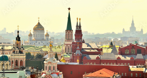 Photography Aerial view of a popular landmark, Kremlin, Moscow, Russia during the day