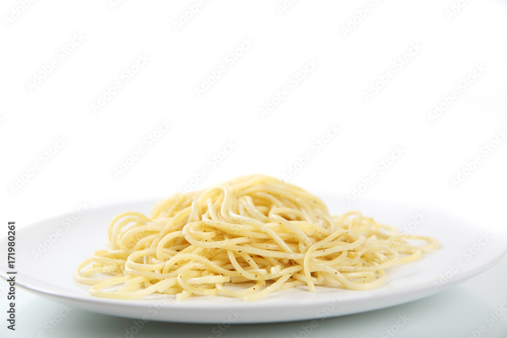 Spaghetti noodles isolated in white background Spaghetti noodles isolated in white background