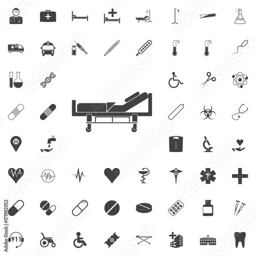Hospital bed Icon black icon on the white background medicine, medical set Flat vector illustration.