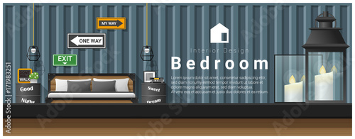 Interior design with table top and Modern bedroom background , vector , illustration