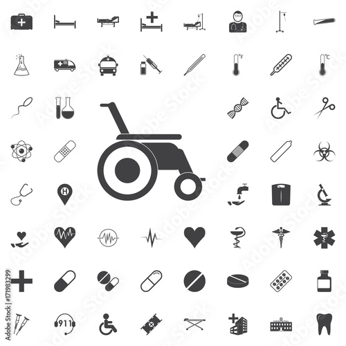 Empty Wheelchair Icon black icon on the white background medicine, medical set Flat vector illustration.