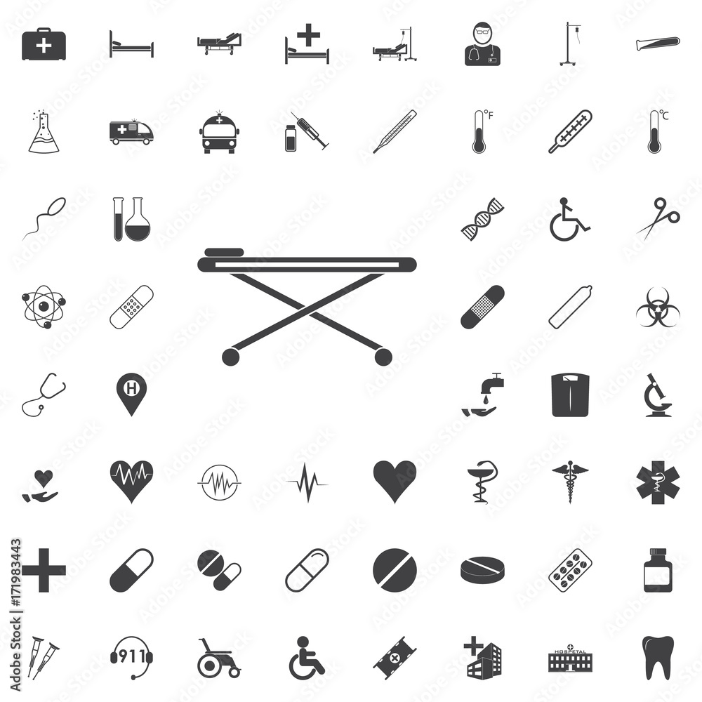 stretcher with wheels icon. vector sign symbol Icon black icon on the white background medicine, medical set Flat vector illustration. stretcher with wheels icon. vector sign symbol Icon black icon on the white background medicine, medical set Flat vector illustration.
