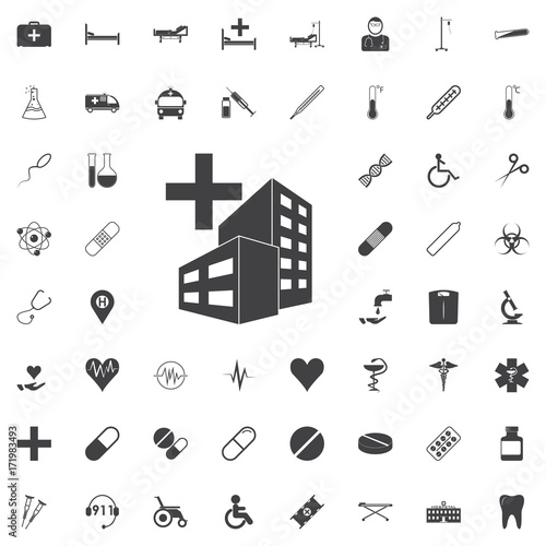 hospital Icon black icon on the white background medicine, medical set Flat vector illustration.