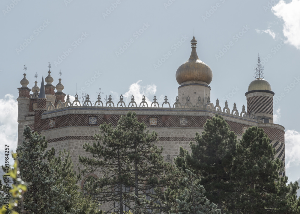 Obraz premium Rocchetta Mattei castle in Riola, Grizzana Morandi - Bologna province Emilia Romagna, Italy