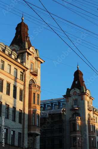 Historical buildings in St. Petersburg in Russia. The profitable houses of the merchant Vyazemsky were built in 1908, the style of the Northern Art Nouveau