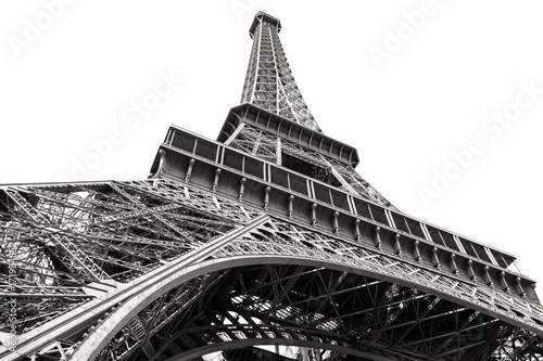 Black and white image of the Eiffel Tower in Paris