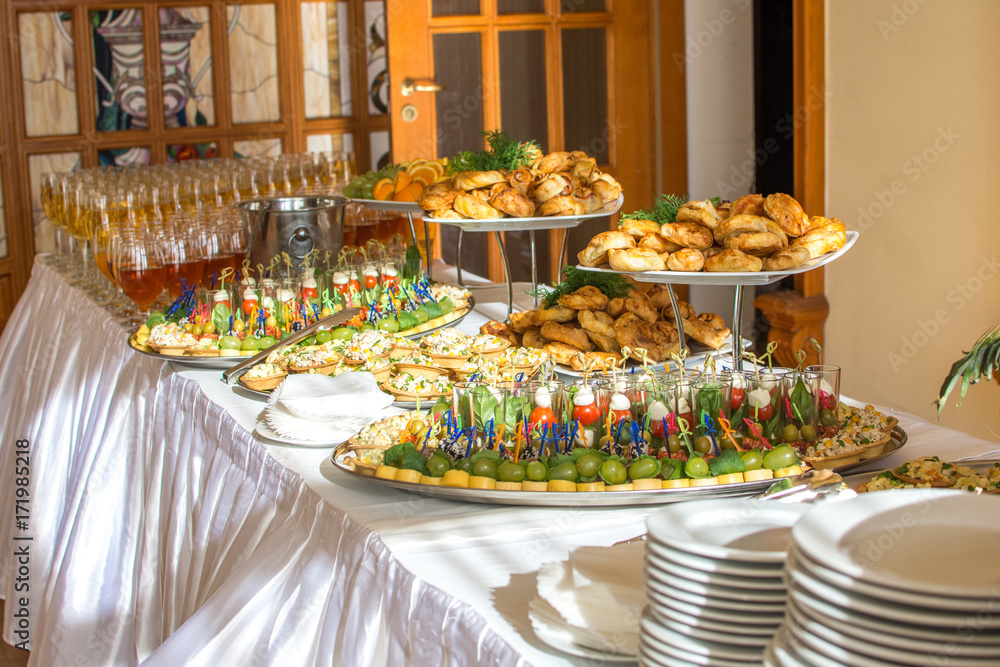 Delicacies and snacks at a buffet or Banquet. Catering. Selective focus
