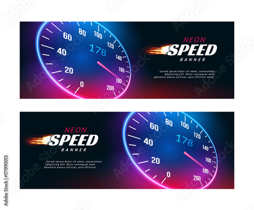 Banner speed car. Speedometer fast action poster or flyer design