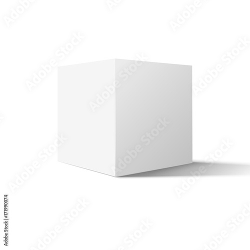 White box cube isolated on white background. Blank empty package 3d design. Cube or square product design object