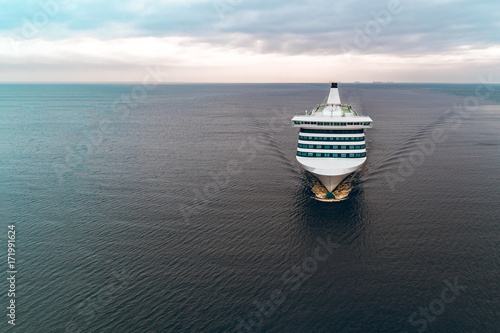 White cruise liner aerial view